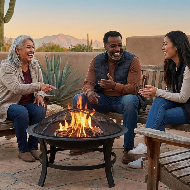 Sunnydaze Round Outdoor Fire Pit Spark Screen - 24" Diameter