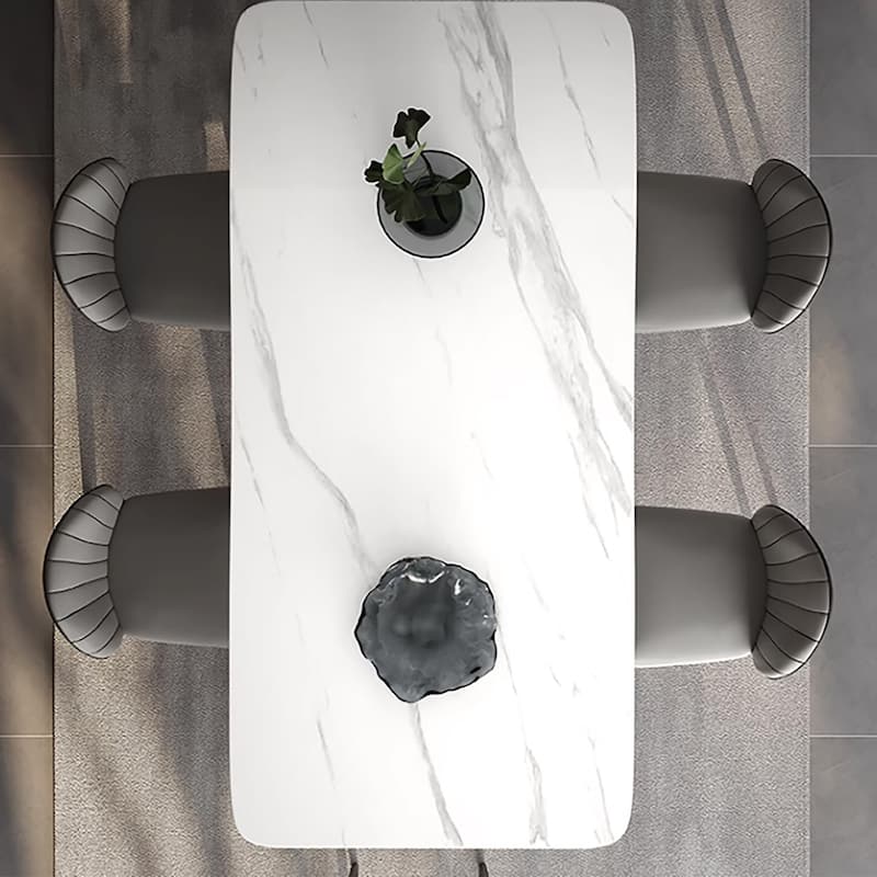 71" Modern Rectangular White Dining Table For 6, Black Carbon Steel Legs, Kitchen Table - 71