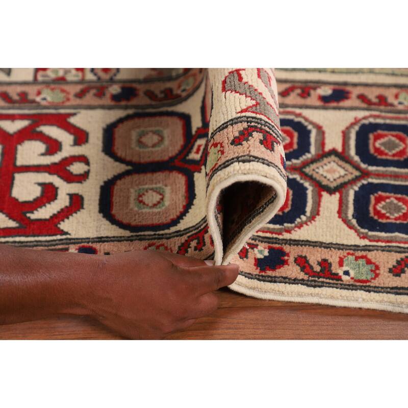 Geometric Kazak Area Rug Handmade Oriental Bedroom Wool Carpet - 6'6" x 9'7"