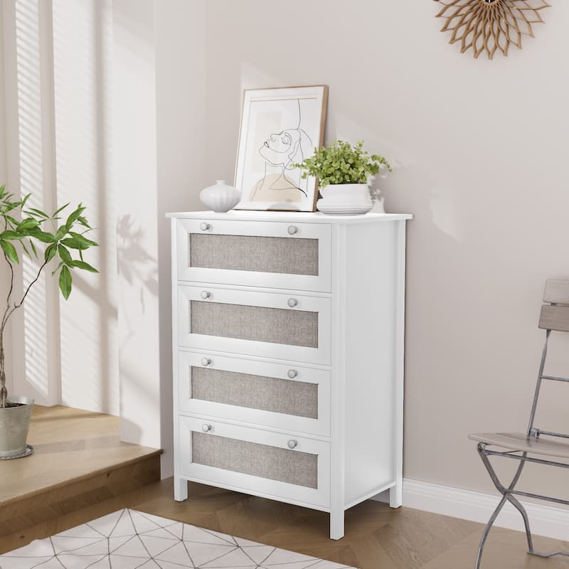 White 4-drawer Fabric Chest with Round Pulls for Easy Access to Interior Items
