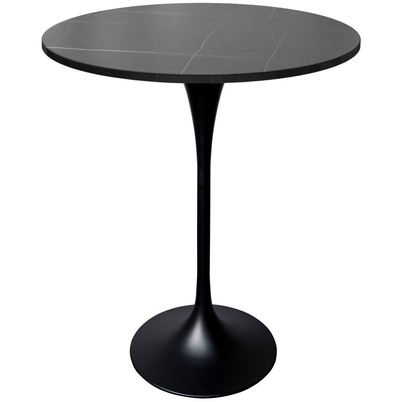 LeisureMod Verve 27" Bar Height Dining Table with Sintered Stone Round Top in Black Pedestal Base