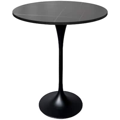 LeisureMod Verve 27" Bar Height Dining Table with Sintered Stone Round Top in Black Pedestal Base