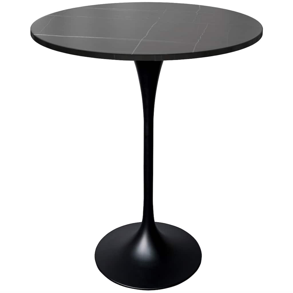 LeisureMod Verve 27" Bar Height Dining Table with Sintered Stone Round Top in Black Pedestal Base