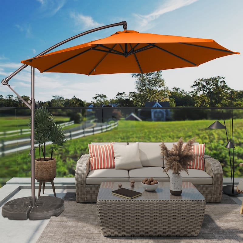 Clihome 10Ft Outdoor Crank Offset Cantilever Patio Umbrella, Without Base