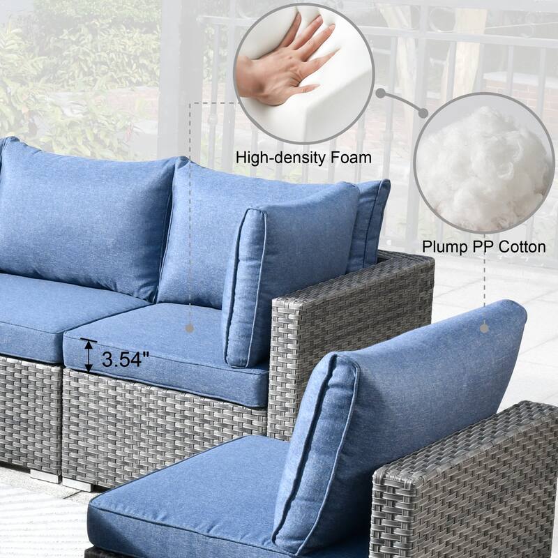 HOOOWOOO 9-piece Grey Wicker Patio Outdoor Sectional Set with Swivel Rocking Chair