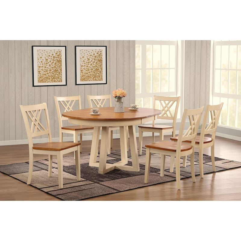 Antiqued Caramel Biscotti Double X-Back 7-Piece Cross Pedestal Dining Set