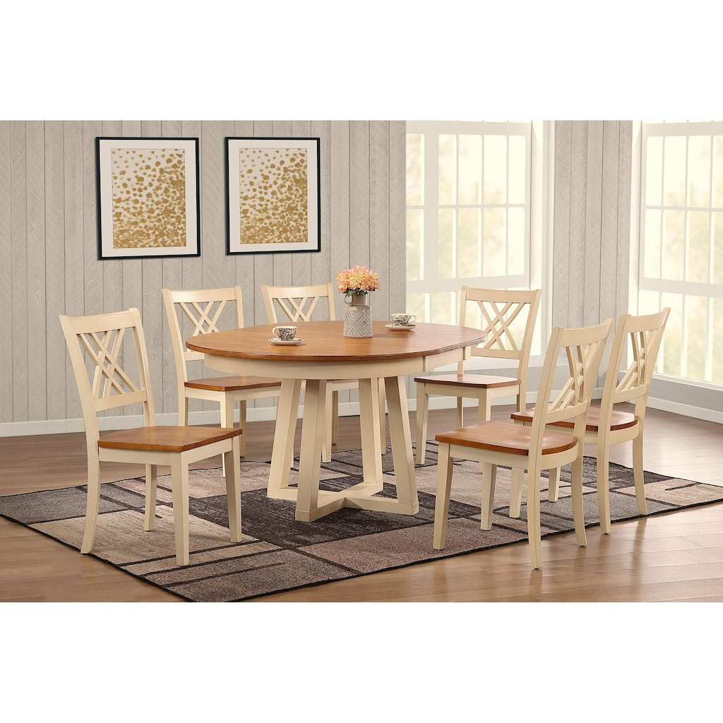 Antiqued Caramel Biscotti Double X-Back 7-Piece Cross Pedestal Dining Set