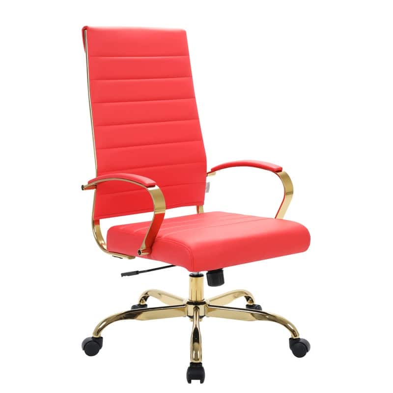LeisureMod Benmar High-Back Leather Office Chair With Gold Frame - Red - 24.5"Dx22.5"Wx46"H