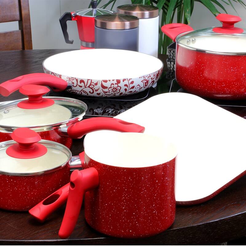 San Jacinto 9 pc Cookware Set - Red Speckle Aluminum - 2.5/2.1/2.0 mm