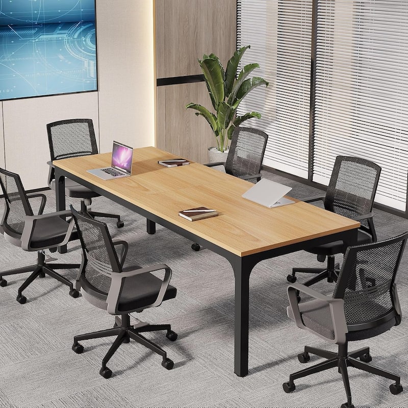 78.74" Large Rectangle Conference Table/Desk, Modern Seminar Meeting Table, Business Tables for Boardroom & Office - LightBrown+Black