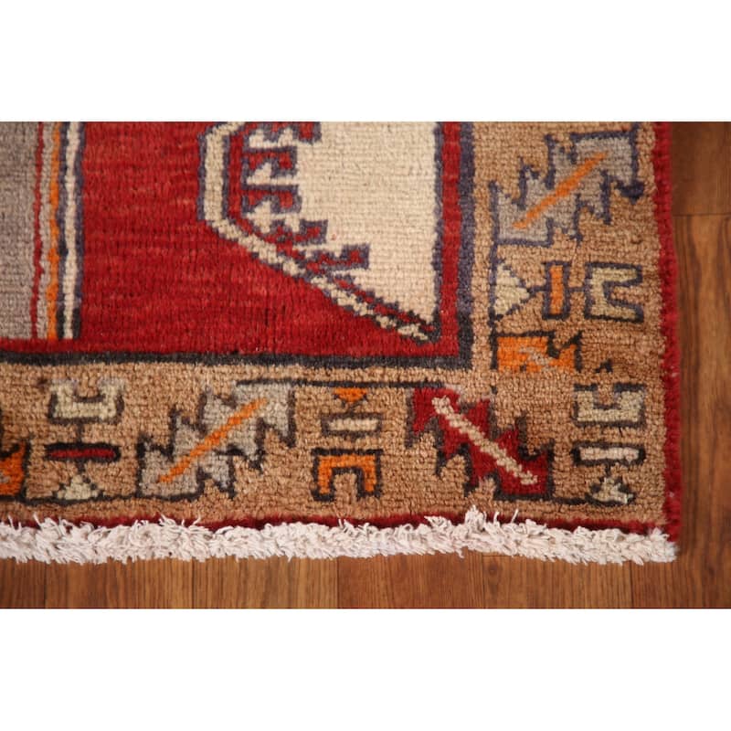 Red Ardebil Persian Runner Rug Handmade Vintage Wool Carpet - 3'0"x 12'0"