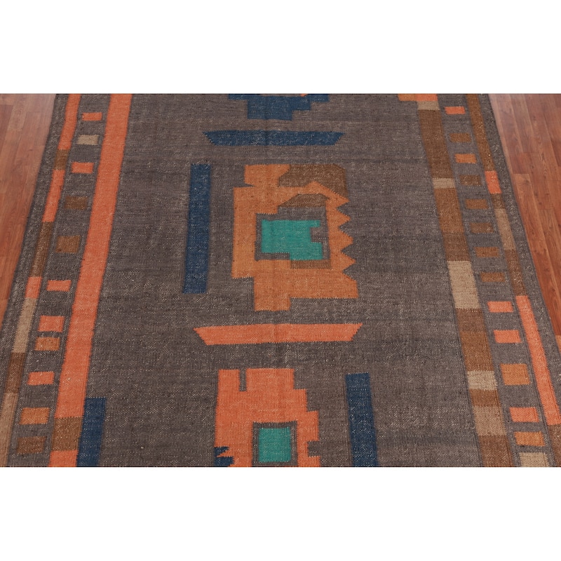 Hand Woven Oriental 100% Jute Carpet Southwestern Modern Greys & Charcoal Kilim Area Rug - 10' 0'' X 8' 7''