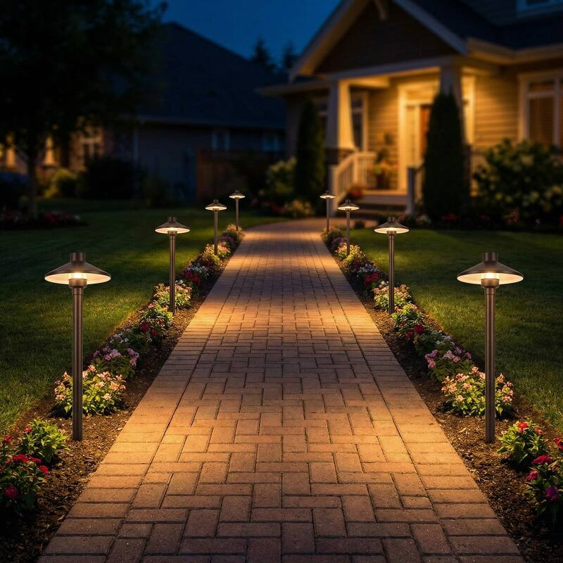 18" Antique Brass Outdoor Path Light Wide-Brim Dark Sky Landscape Lighting (G4 Bulb Compatible) - Antique Brass