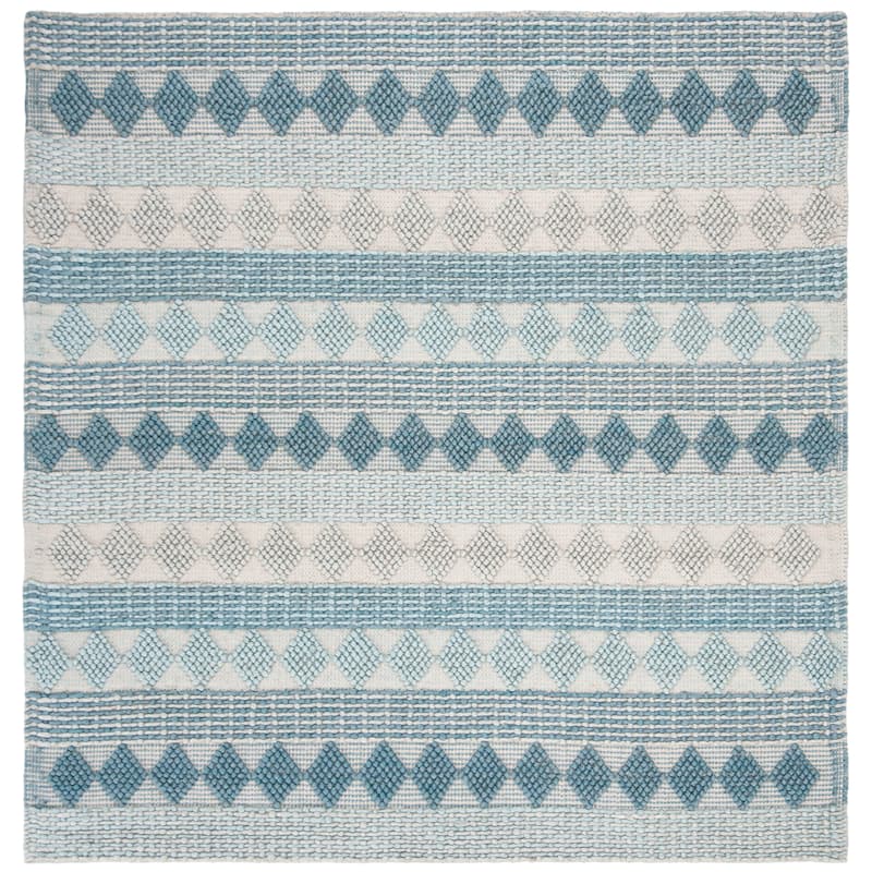 SAFAVIEH Handmade Natura Custodia Wool Rug - 6' Square - Blue/Ivory