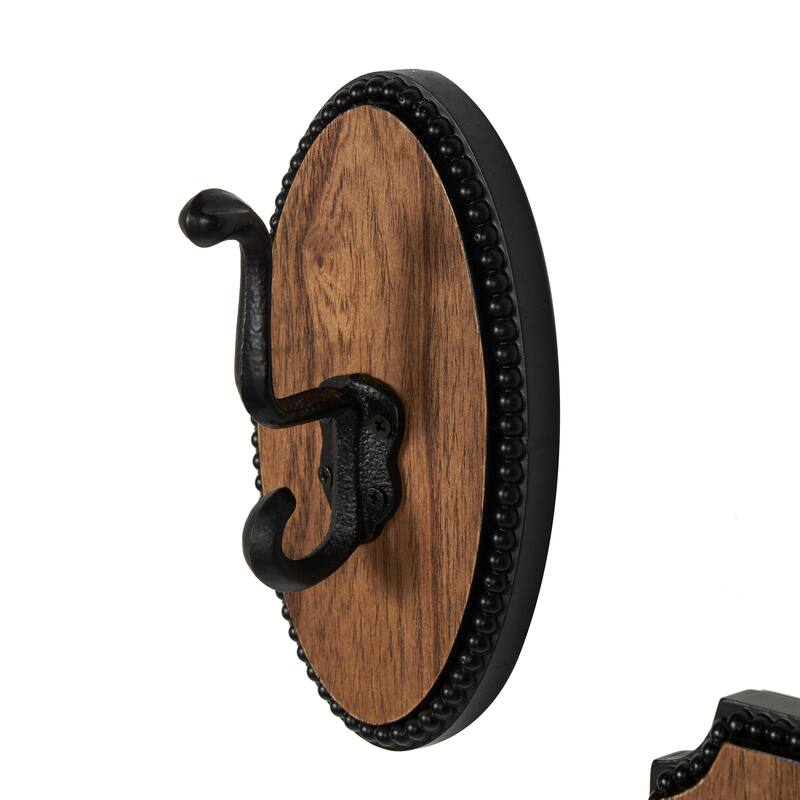 Brown Wooden Vintage Inspired Wall Hook with Black Beaded Frames and Varying Geometric Shapes (Set of 3 or 4)