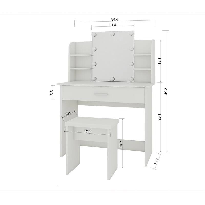 Modern White Vanity Table with Adjustable Mirror
