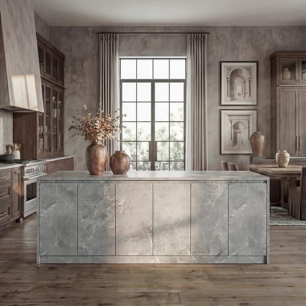 slide 2 of 17, 94.5” Extra Large Kitchen Island with Storage, Stone-Look Counter Height Island, Fully Assembled Modern Kitchen Furniture