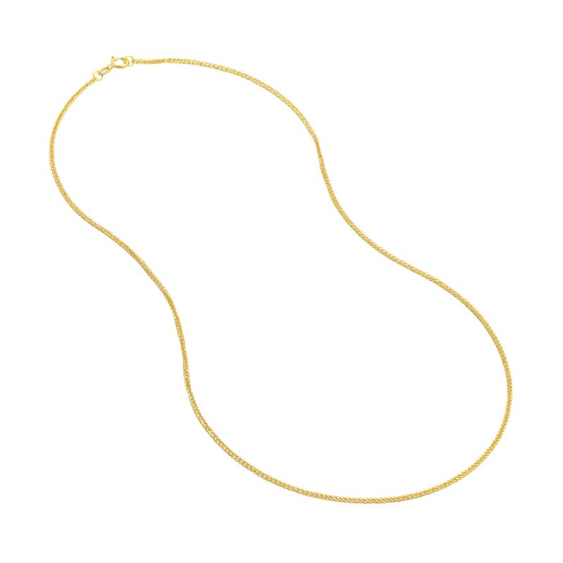 Curata 14k Yellow Gold 1mm Hollow Square Wheat Chain Necklace (Spring Ring) Options 16 18 20