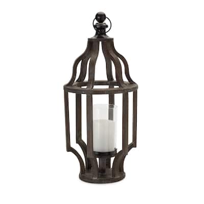HomeRoots 23" Brown Flameless Floor Hurricane Candle Holder - 12