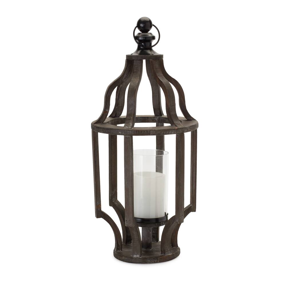 HomeRoots 23" Brown Flameless Floor Hurricane Candle Holder - 12