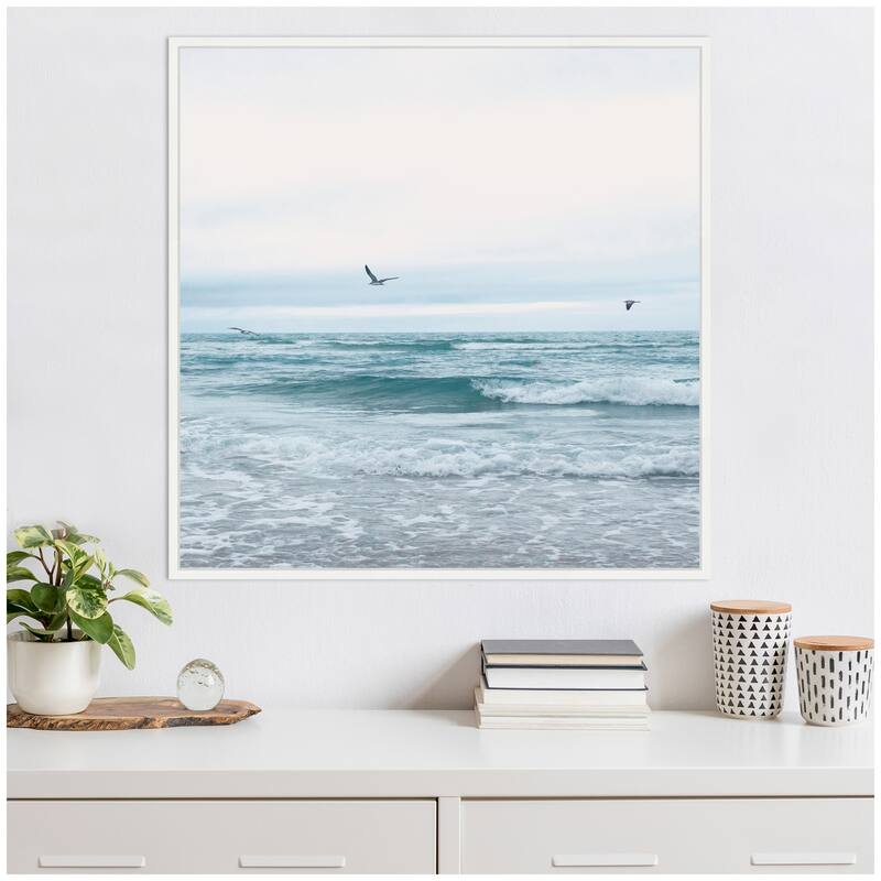 Kate and Laurel Sylvie Ocean Swim 2 Square Framed Canvas by Stephanie Klatt