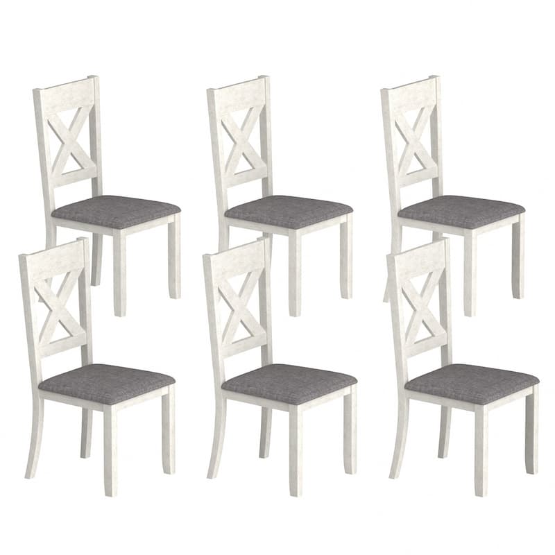 VECELO 2/4/6-Piece Set Solid Rubberwood Dining Chairs with Grey Cushion X-Back Design for Kitchen and Living Room - Set of 6
