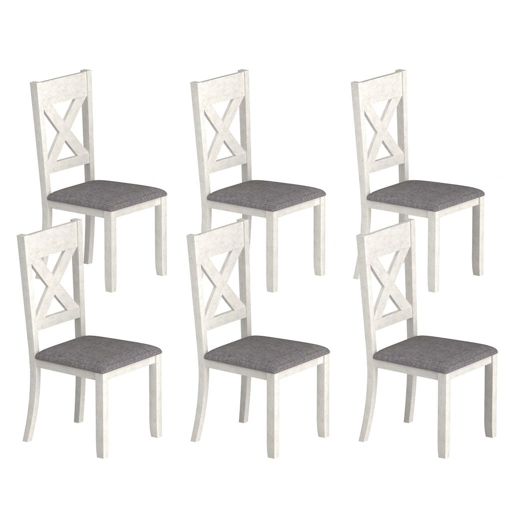 VECELO 2/4/6-Piece Set Solid Rubberwood Dining Chairs with Grey Cushion X-Back Design for Kitchen and Living Room