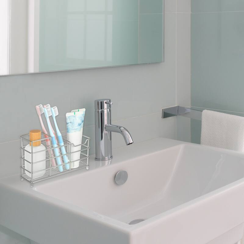 6 Slots 304 Stainless Steel Toothbrush Holder, Toothpaste Holder Stand, Bathroom Kitchen Accessories - Silver Tone