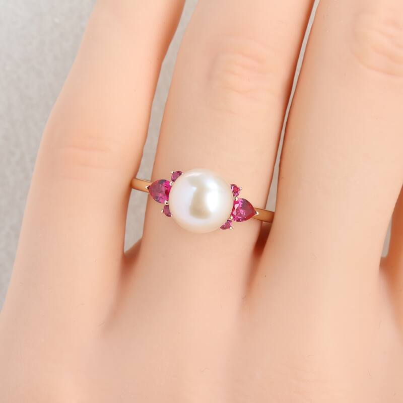 Miadora Cultured Freshwater Pearl and Gemstone Ring White or Yellow 14k Gold