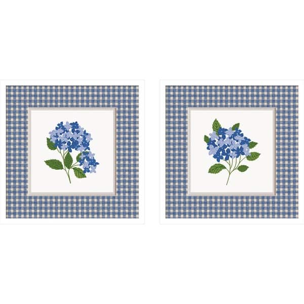 slide 2 of 10, Blue Hydrangea Gingham Faux Mat 2 Piece Framed Wall Art Print Set by Gingiber Svelte White - 2 Piece Set 19x19