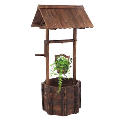 Outdoor Decoration Wooden Wishing Well Flowerpot