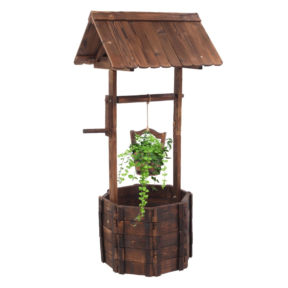Outdoor Decoration Wooden Wishing Well Flowerpot