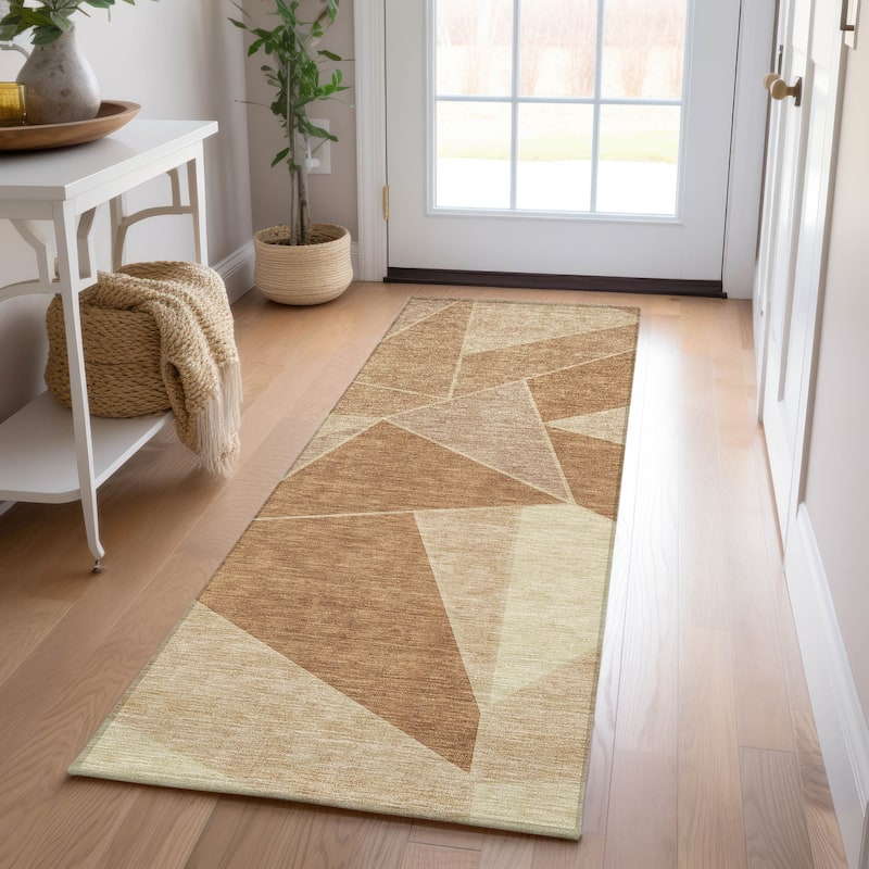 Machine Washable Indoor/ Outdoor Chantille Modern Mosaic Rug - Paprika - 2'3" x 7'6"