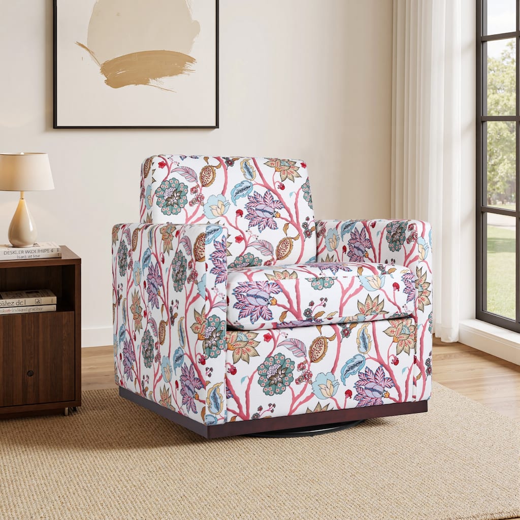Pattern Swivel Armchair Linen Upholstered Accent Chair