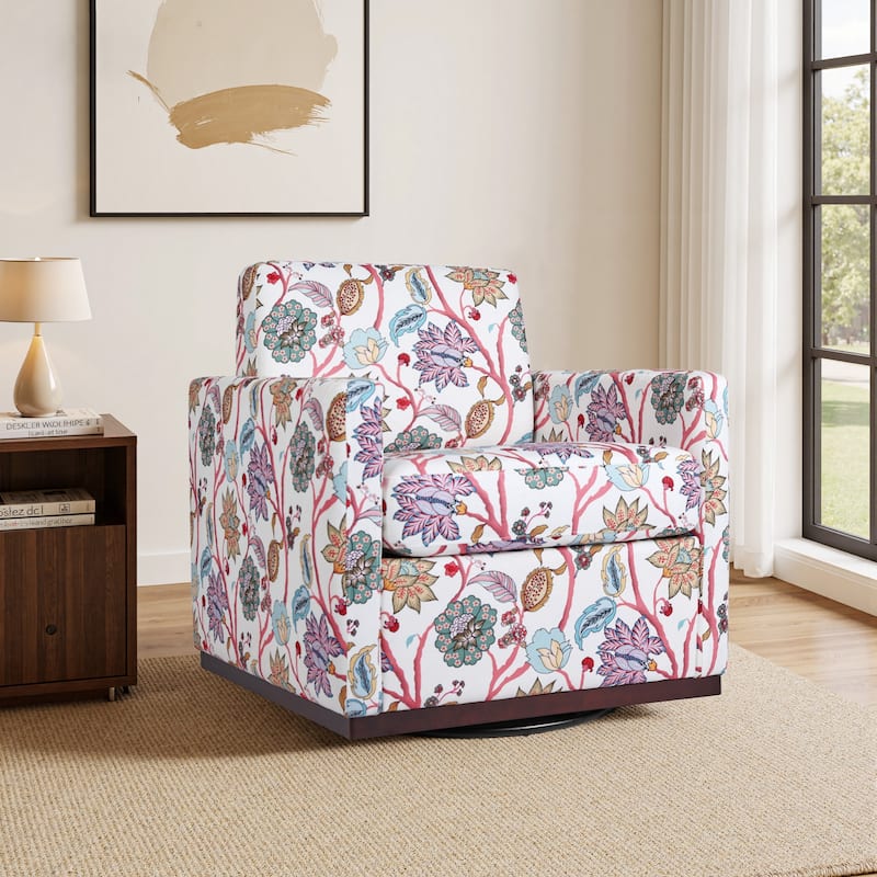 Pattern Swivel Armchair Linen Upholstered Accent Chair - Bright Floral