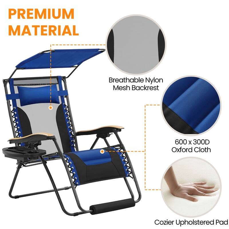 Yaheetech 29in Outdoor Zero Gravity Chair with Sun Shade Oversized Reclining Lounger with Padded Seat and Breathable Backrest
