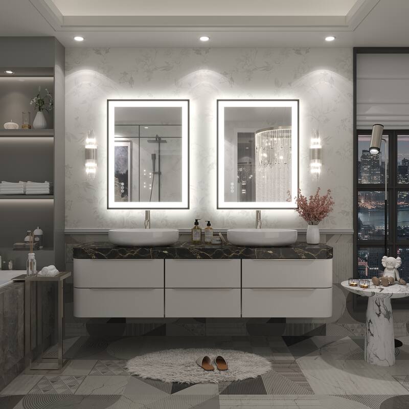 Extra Large Black Frame LED Bathroom Vanity Mirror with 3 Years Warranty and UL Certified