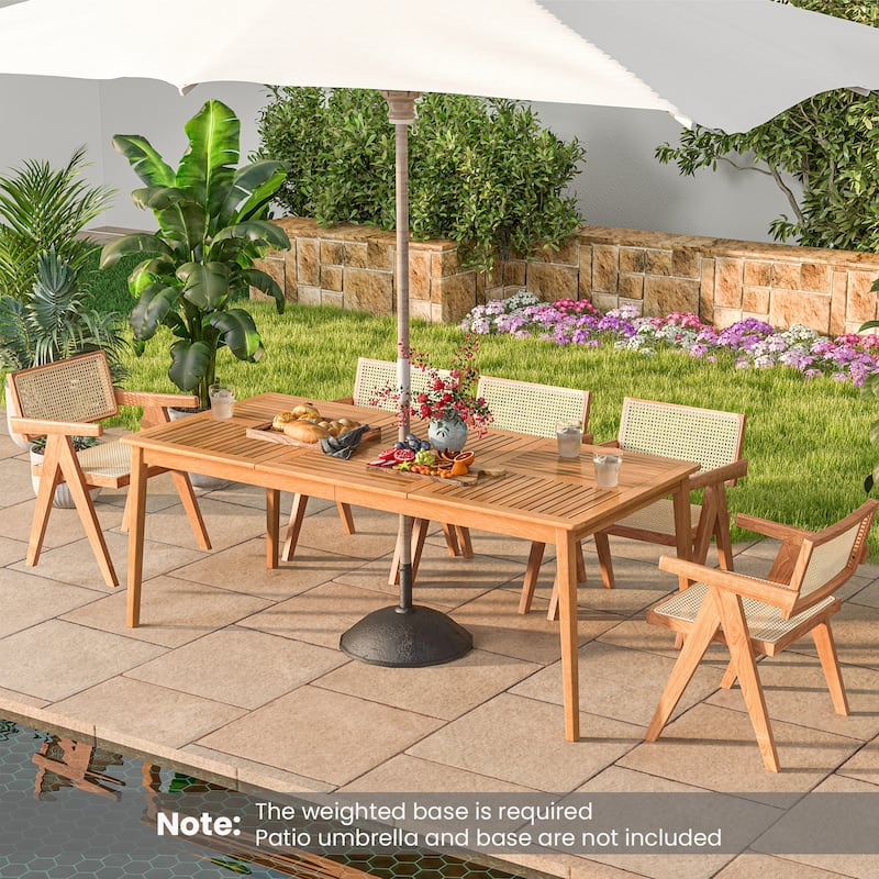 79" Acacia Wood Rectangular Outdoor Dining Table with Natural Finish and Umbrella Hole for 8 Person - 79"L x 35"W x 29.5"H