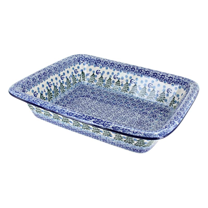 Blue Rose Polish Pottery 855 Ceramika Artystyczna Medium Rectangular Baker - Evergreen Magic