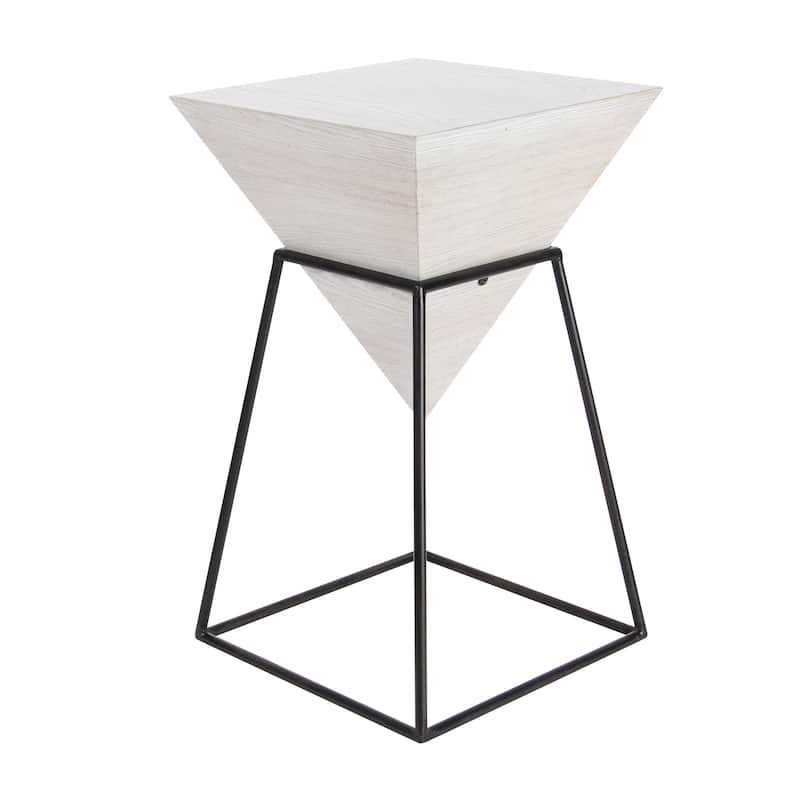 Wood Geometric Inverted Pyramid Accent Table with Black Metal Stand - White or Black - Roche River Decor - White/Black - 14"W, 24"H