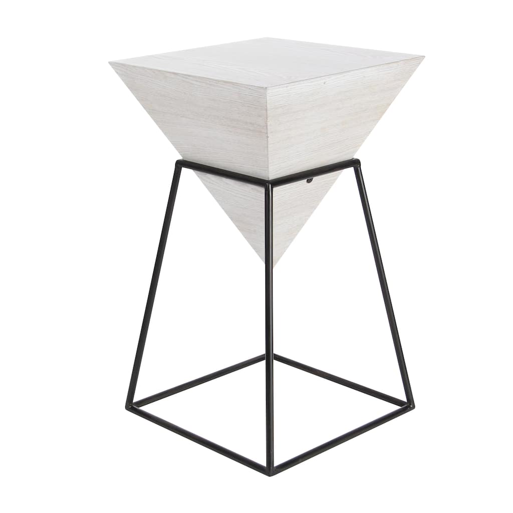 Wood Geometric Inverted Pyramid Accent Table with Black Metal Stand - White or Black - Roche River Decor