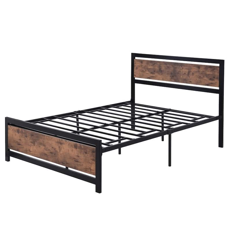 Metal and Wood Bed Frame Platform Bed