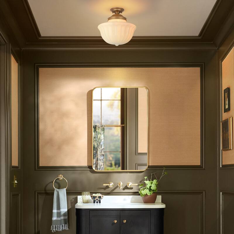 1-Light 14.9" Mid-Century Modern Gold Geometric Cone Milky White Glass Semi-Flush Mount Light - 14.9 in. W x 14.5 in. H