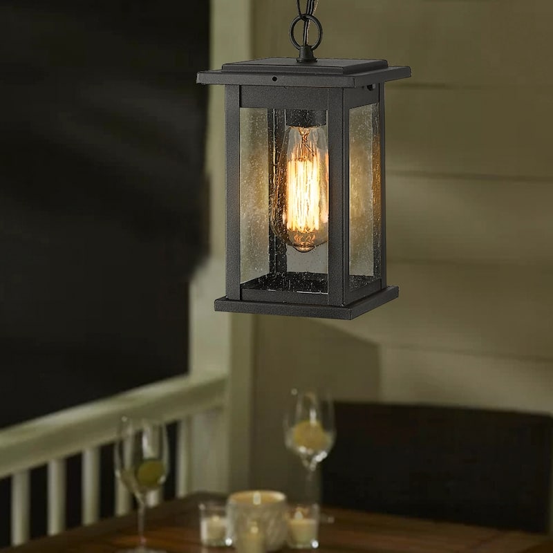 Outdoor Pendant Lights for Porch, with Seeded Glass - 5.9" x 5.9" x 8.9"