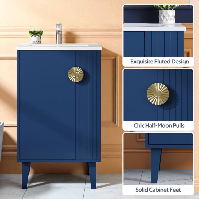 20" Freestanding Bathroom Vanity with Ceramic Sink, Soft-Close Door and Half-Moon Pull, French Style Cabinet