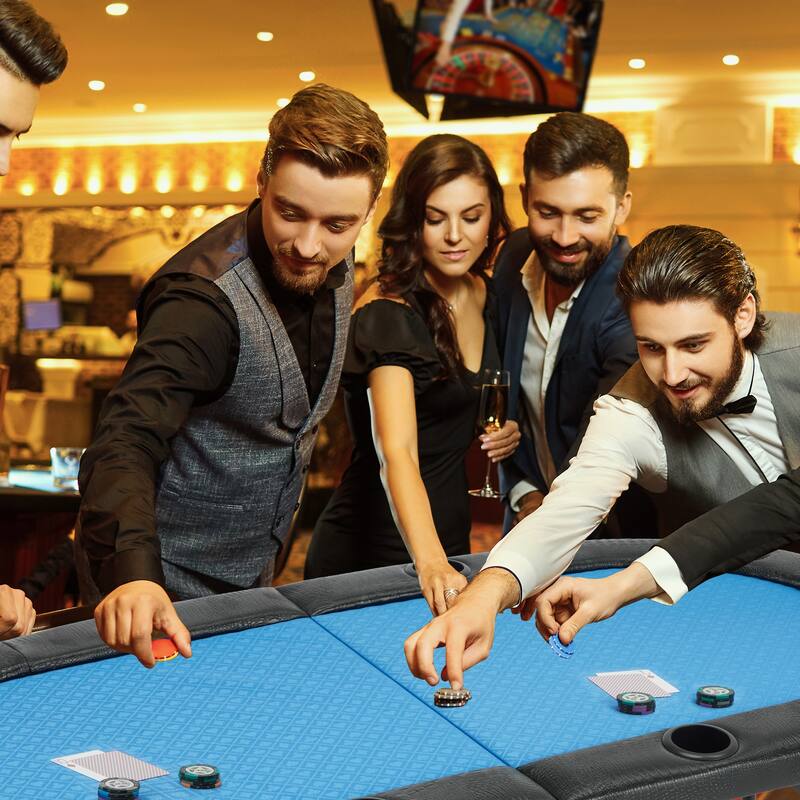 EROMMY Foldable Oval Poker Table for 8 Players, 72" Texas Holdem & Blackjack Table with Cup Holders and Casino-Grade Felt - Blue