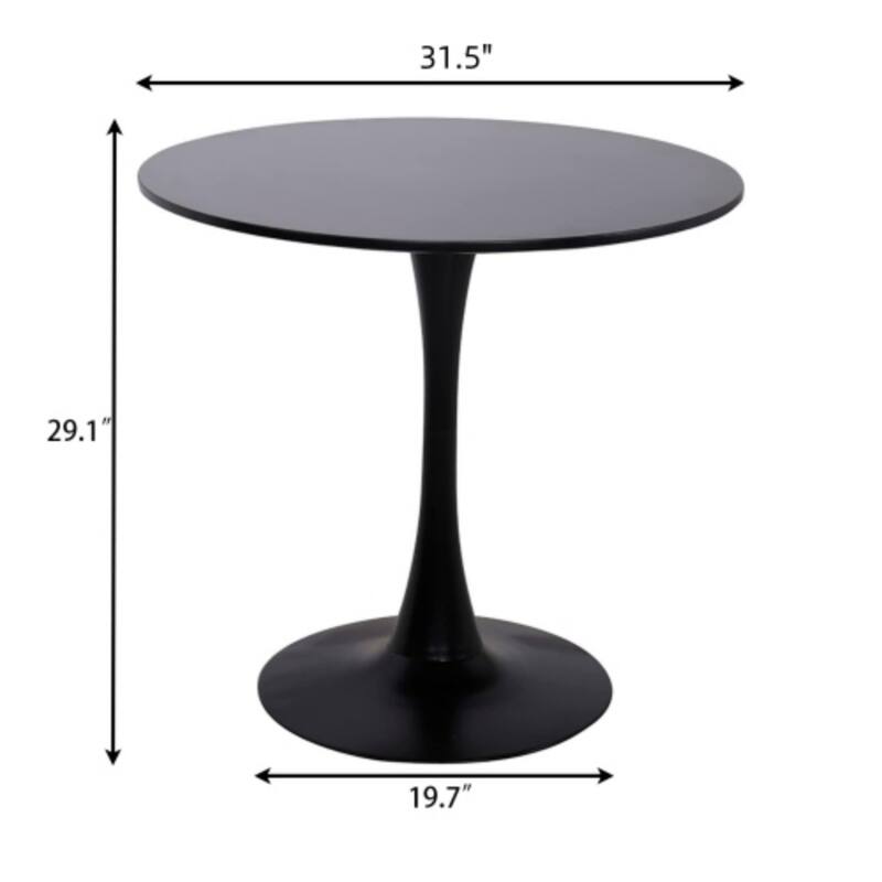 Modern Round Black Dining Table Sturdy MDF Wood Table with Metal Base for Kitchen Living Room and Office - 31.5” x 31.5” x 29.1”
