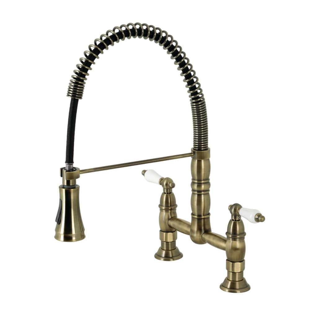 Kingston Brass Heritage Two-Handle Deck-Mount Pull-Down Sprayer Kitchen Faucet