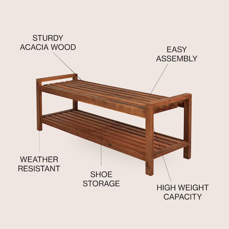 Lutyens 50.8" 3-Seat Mid-Century Modern 600-Lbs Support Acacia Wood Slat Outdoor Garden Patio Bench, Teak, by JONATHAN Y