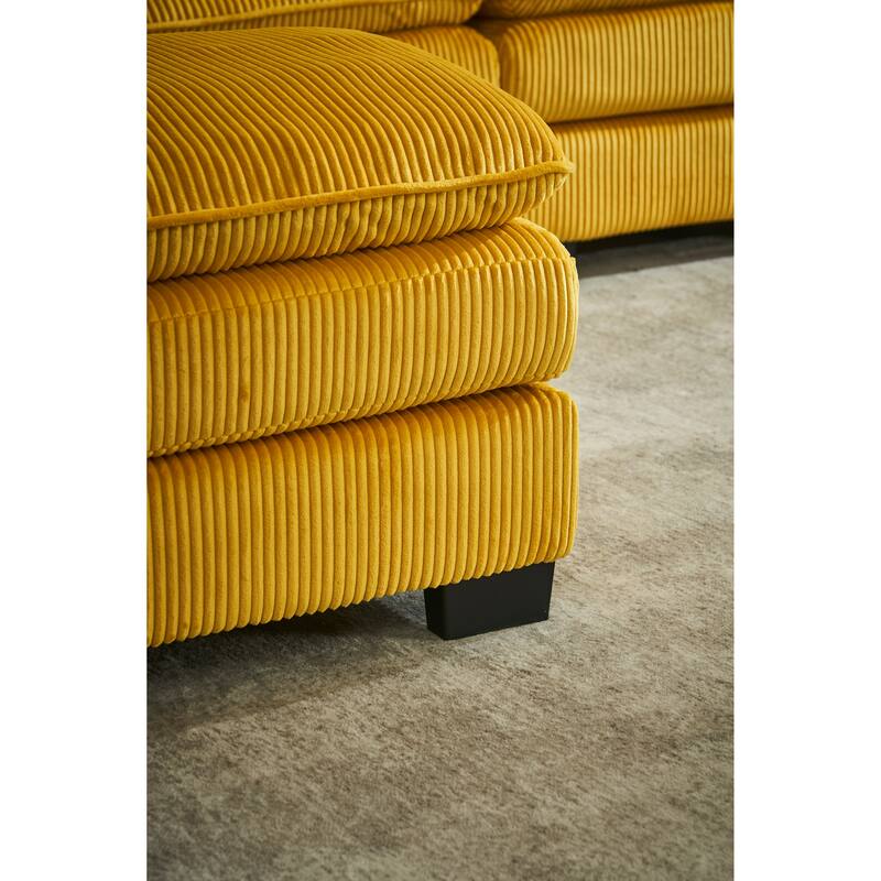 Modular Sectional Sofa for Living Room, U Shaped Sofa Couch with Ottoman and Three Toss Pillows, Corduroy Fabric Sofa Set